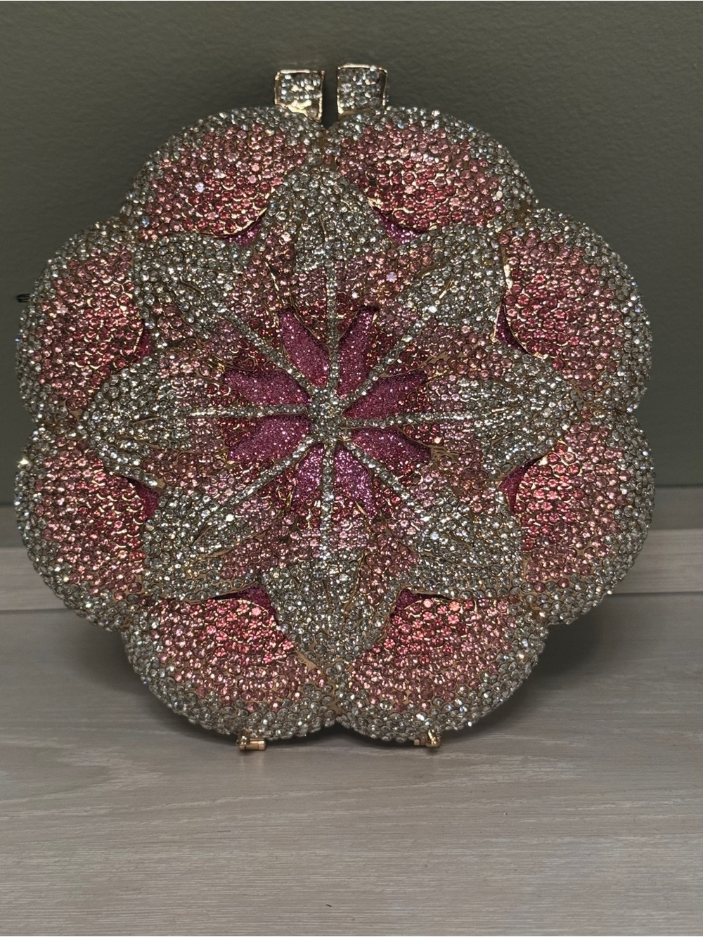 Verano Hill Sparkling Pink Crystal Flower Clutch